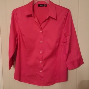 Sateen button-up 3/4 sleeve shirt